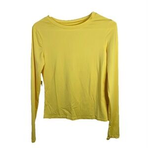 Yellow Long Sleeve Crew Neck Top‎ Basic T-Shirt Casual Plain Layering Women Sz M